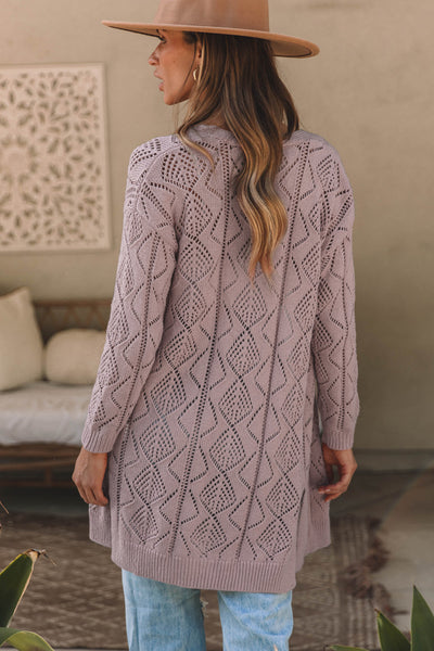 Chic Openwork Knit Cardigan for Women - Stylish Lightweight Layering Piece in Soft Pastels with Relaxed Fit