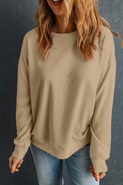 Cozy Women's Khaki Crewneck Pullover Sweatshirt - Casual Style for Everyday Comfort and Effortless Layering