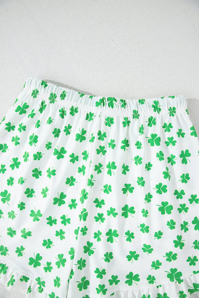 Women's Clover Print Short Sleeve Pajama Set with Ruffles