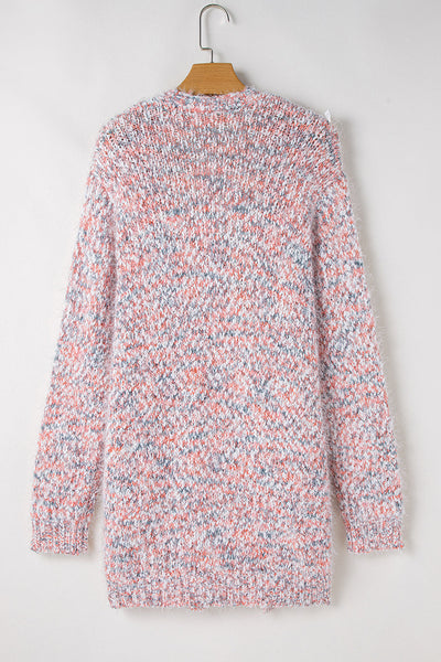 Cozy Women's Multicolor Pink Confetti Open Front Knit Cardigan - Stylish Layer for Casual Looks and Everyday Comfort