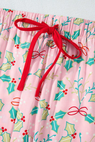 Cozy Women's Multicolor Floral Christmas Pajama Set - Relaxed Fit Holiday Sleepwear for Festive Comfort