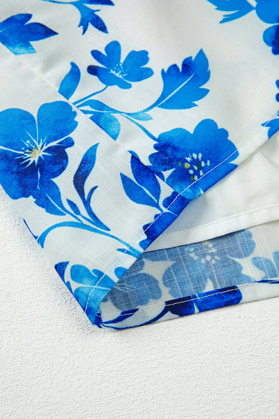Stylish Women's Short Sleeve Blue Floral Blouse - Flattering Fit for Spring & Summer Casual Outings