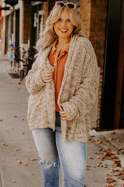 Plus Size Women's Cozy Heathered Green Knit Cardigan - Open Front for Effortless Layering and Stylish Comfort