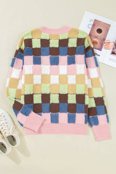 Women's Checkered Cardigan - Cozy Knit Sweater in Trendy Colors for Effortless Layering and Everyday Style