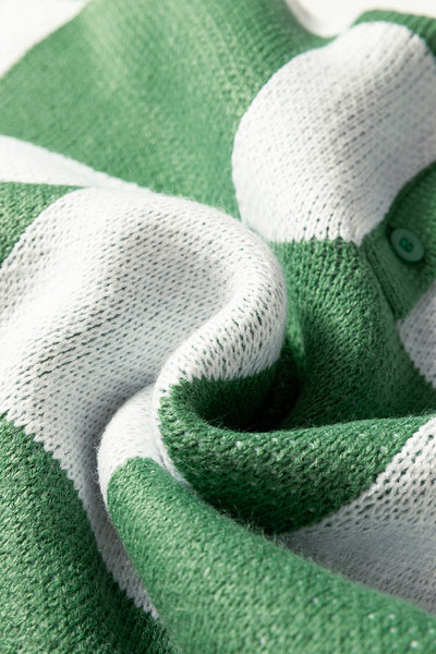 Women's Relaxed Fit Mist Green Checkered Polo Sweater with Classic Collar for Effortless Style and Comfort