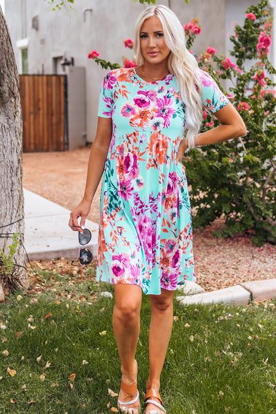 Casual Floral Print Button Pocket Short Sleeve Dress