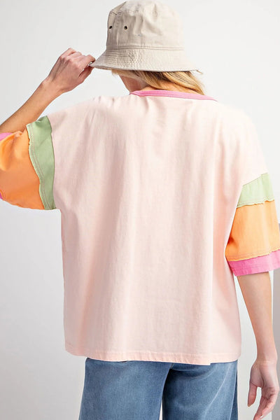 Women's Oversized Colorblock Cotton-Blend Top with Exposed Seams