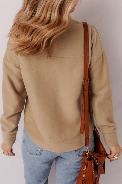 Women's Casual French Beige V-Neck Sweatshirt with Grommet Details for Comfortable Stylish Layering