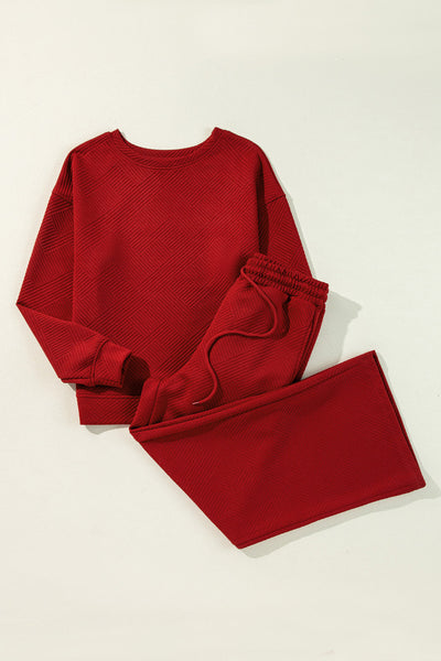 Women's Red Dahlia Ultra Loose Slouchy Lounge Set - Cozy 2-Piece Textured Outfit for Effortless Casual Style