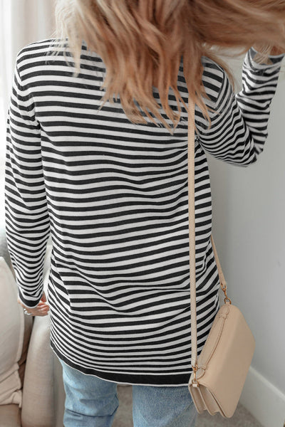 Stylish Women's Black Stripe Long Sleeve Tunic Cardigan Effortless Layering Essential for Chic Outfits
