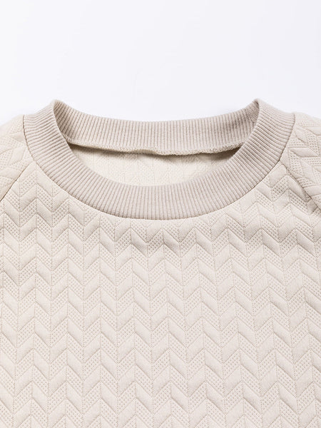 Cozy Beige Quilted Texture Pullover with Raglan Sleeves