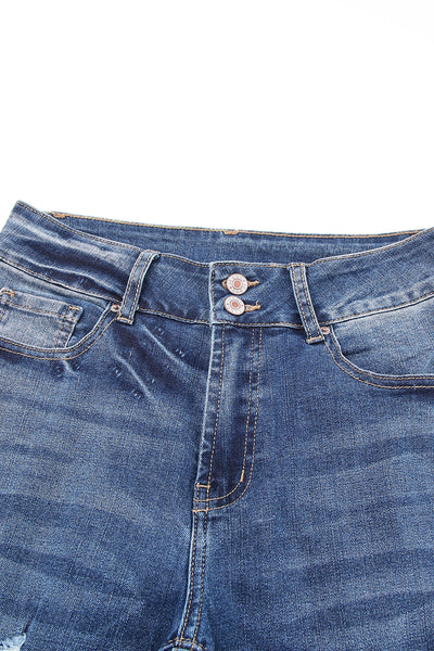 Trendy Women's Blue High-Waisted Distressed Straight Leg Jeans for Effortless Style and All-Day Comfort