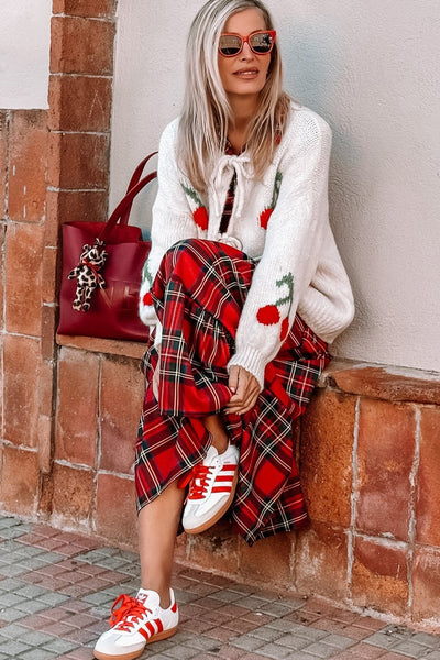 Stylish Women's Red Plaid Long Sleeve Ruffle Tiered Dress - Comfortable Casual Fashion for Everyday Wear