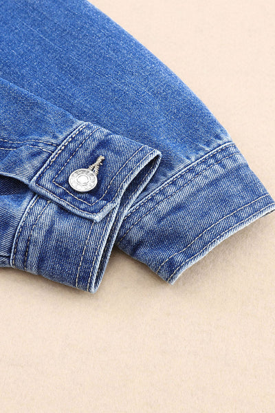 Women's Relaxed Fit Blue Denim Jacket with Chest Pockets and Drop Shoulder for Effortless Casual Style