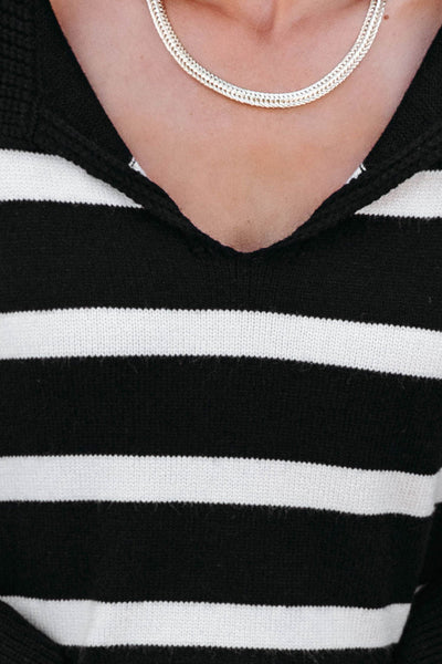 Women's Striped V-Neck Viscose Blend Slit Sleeve Sweater