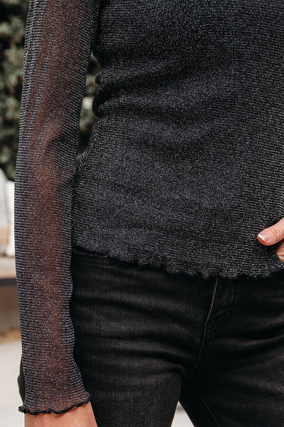 Trendy Women's Black Metallic Top - Sleek Fit for Night Out or Casual Style, Perfect for Fashion-Forward Looks