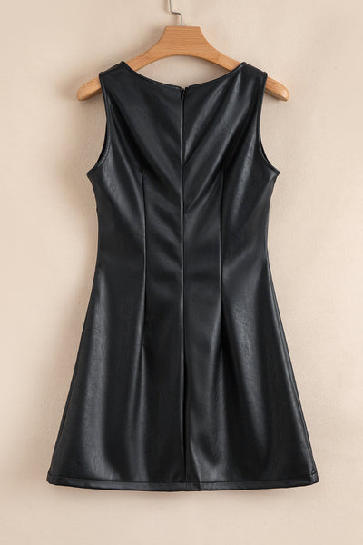 Elegant Black Vegan Leather Dress for Women - Eco-Friendly, Fitted, Stylish Design for Everyday Chic and Versatility