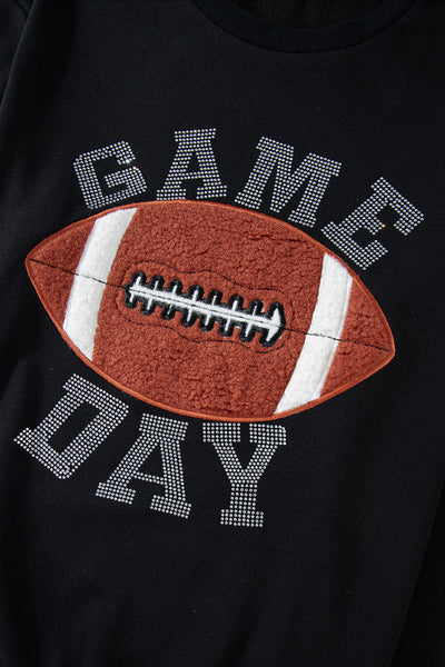 Women's Black Rugby Graphic Pullover & Shorts Set - Casual Athletic Outfit for Game Day Sports Fans