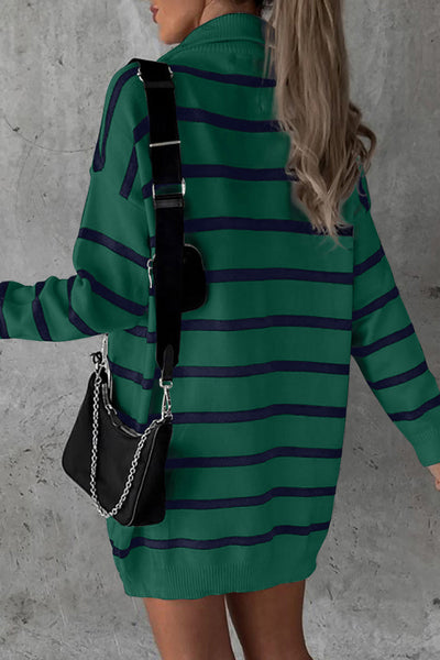 Trendy Women's Green Striped Sweater Dress with Flattering Fit for Casual and Dressy Events - Perfect for Any Occasion!