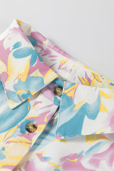 Chic Women's Oversized Yellow Floral Shirt with Shirred Cuffs for Effortless, Relaxed Style and Comfort