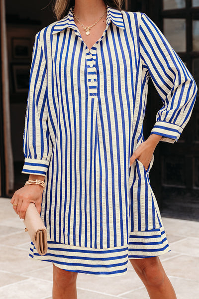 Elegant Blue Stripe Summer Dress for Women - Stylish, Comfortable Fit for Effortless Everyday Chic