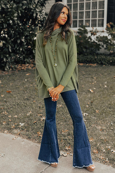 Women's Jungle Green Cowl Neck Tunic Top - Casual Shift Style with Easy Fit for Everyday Comfort and Effortless Chic