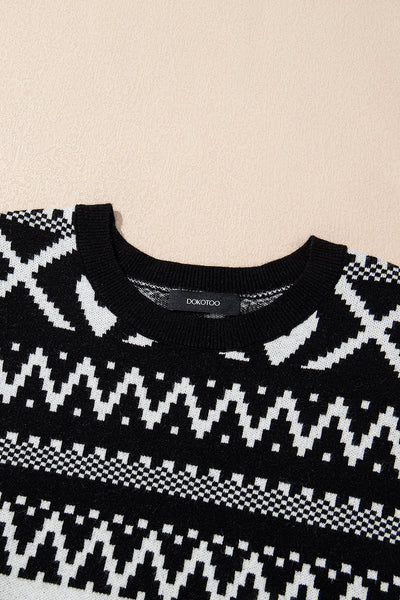 Cozy Women's Black Abstract Print Pullover Sweater for Year-Round Style and Comfort