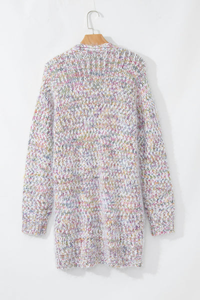 Stylish Women's Multicolor Yellow Confetti Knit Cardigan - Open Front, Perfect Layering Piece for Any Outfit