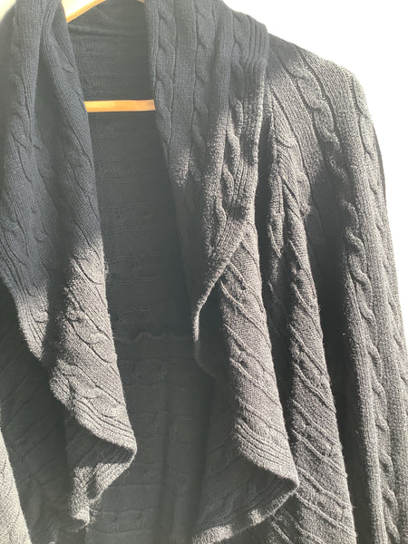 Vintage Black Draped Open-Front Cardigan