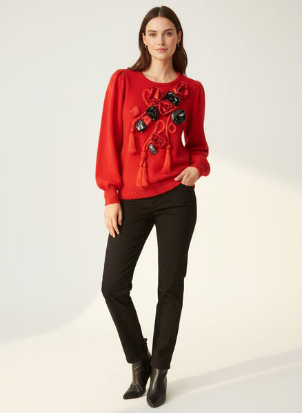 Cross Roads Red Angora Sweater w/ Satin Rose Detail