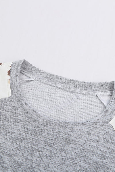 Women's Gray Melange Leopard Raglan Sleeve Top
