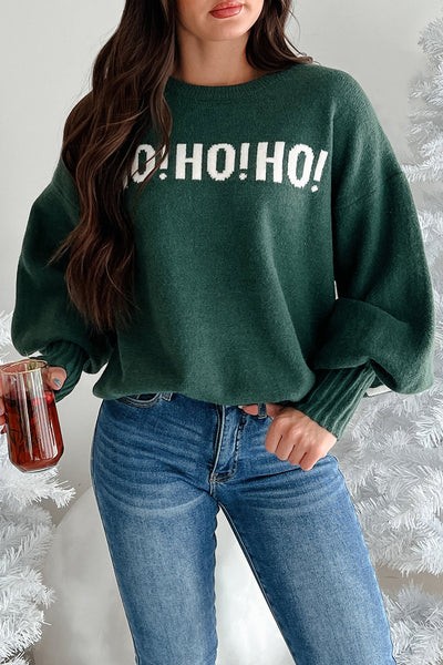 Women's Cozy Blackish Green "Merry Christmas" Drop Shoulder Sweater - Relaxed Fit for Festive Holiday Style