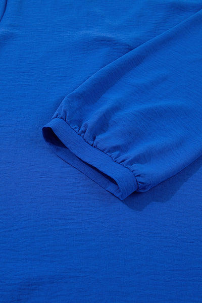 Women's Cerulean Blue V-Neck Shift Dress with Ruffle Trim