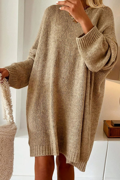 Women's Oversized Knit Mini Sweater Dress in Pale Khaki