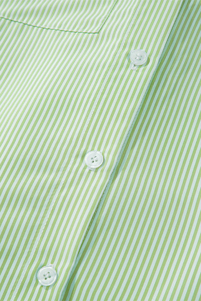Women's Grass Green Pinstripe Button-Up with Smocked Cuffs