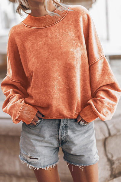 Cozy Women's Orange Drop Shoulder Crew Neck Sweatshirt - Casual Chic for Everyday Comfort and Style