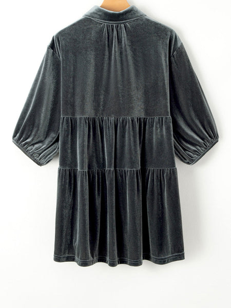 Velvety Dark Grey Babydoll Tunic with 3/4 Sleeves