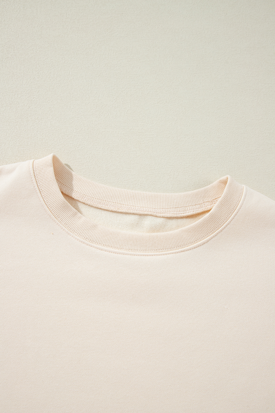 Cozy Women's Apricot Corduroy Patchwork Sweatshirt - Long Sleeve, Drop Shoulder, Perfect for Casual Everyday Style