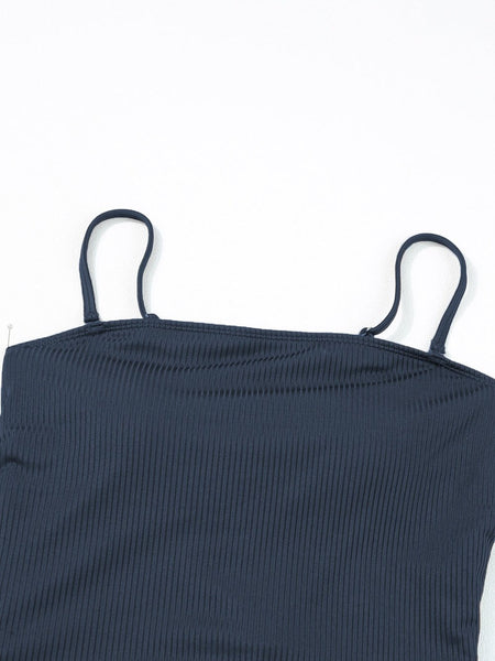 Nautical Blue Ribbed Ruched Drawstring Monokini