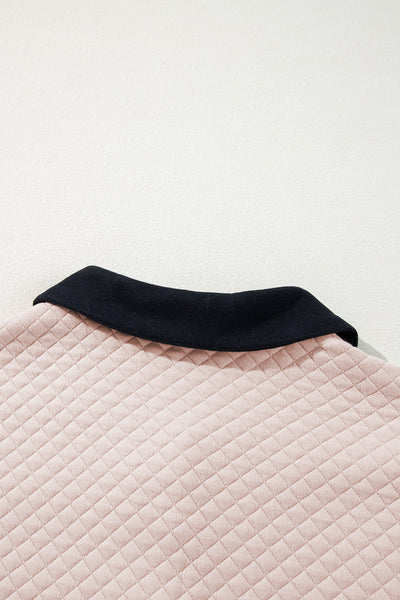 Cozy Women's Oatmeal Colorblock Sweatshirt with Buttoned Collar - Chic Fall Top for Effortless Casual Style