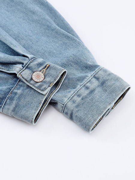 Women's Sky Blue Rhinestone Embellished Denim Shacket