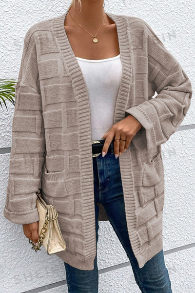 Chic Women's Cozy Textured Knit Cardigan - Open Front, Versatile Layering Essential in Soft Neutral Colors