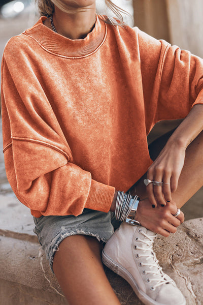 Cozy Women's Orange Drop Shoulder Crew Neck Sweatshirt - Casual Chic for Everyday Comfort and Style