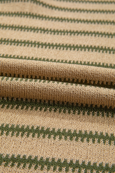 Women's Cozy Khaki Striped Drop Shoulder Sweater - Casual Chic Style for Everyday Comfort and Versatile Wear