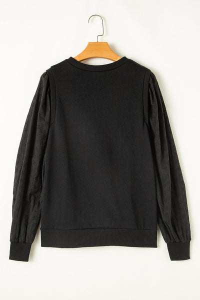 Chic Women's Black Patchwork Sleeve Round Neck Sweatshirt - Cozy Casual Top for Effortless Style and Comfort