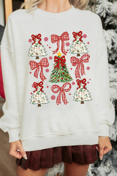 Women's Vintage Ribbon Tree Graphic Sweatshirt in Winter White