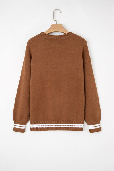 Cozy Boho Western Graphic Sweater for Women - Earthy Tones Knitwear with Relaxed Fit for Effortless Style