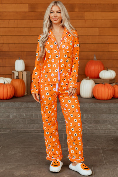 Cozy Women's Halloween Pajama Set with Ghost Print - Soft Relaxed Fit Sleepwear for Spooky Nights