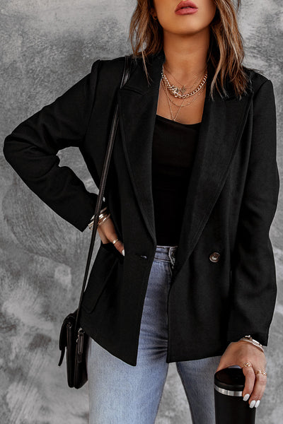 Lapel Neck Blazer with Button Front, Stylish Long Sleeve Jacket for Office & Work, Women's Apparel