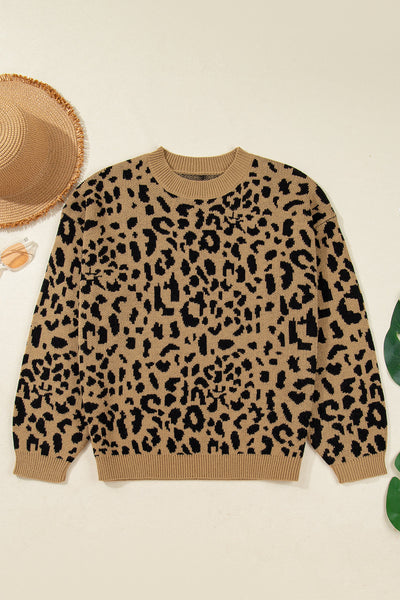 Women's Ribbed Leopard Print Sweater with Drop Shoulders made for easy styling and wardrobe coordination, with premium-like structure and finish.
